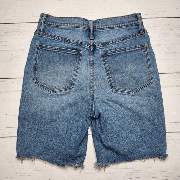 Madewell High Rise Long Denim Jean Shorts Medium Wash Raw Hem Button Fly 28 - Picture 4 of 10